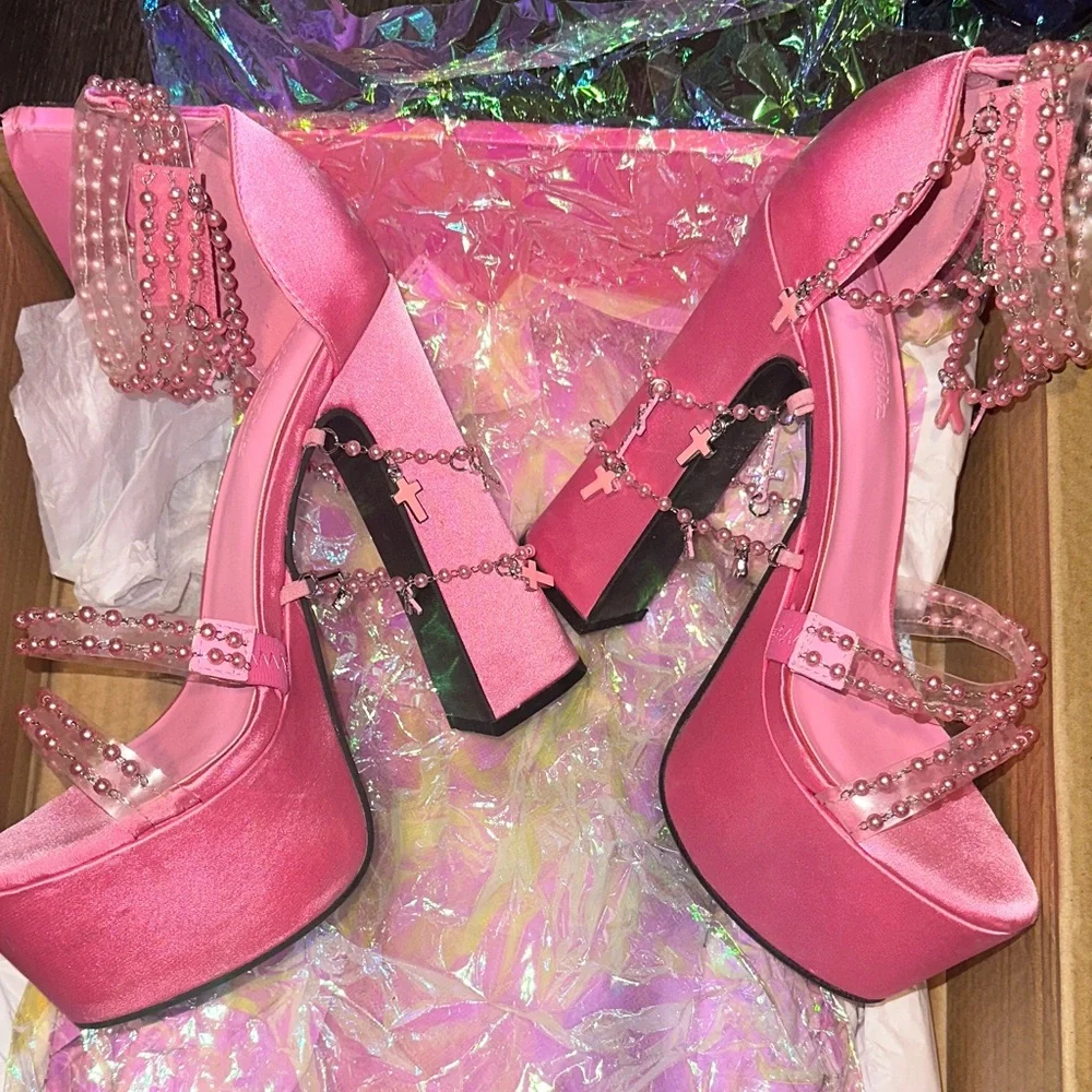 Pink Platform Heels with Chain Detail